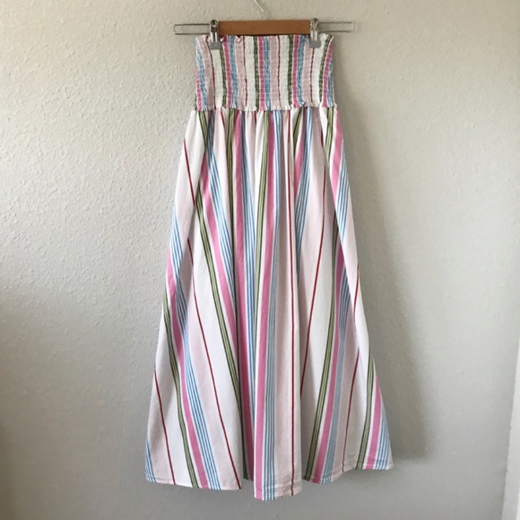 Hill House Smocked 100% Cotton Strapless Rainbow Stripe Midi Dress S A-Line - Picture 2 of 9